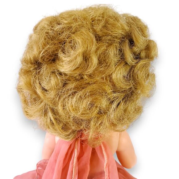 Vintage 18" Doll Hard Plastic Sleep Eyes Blonde Curls 1950s-60s Glamour Dress - Picture 9 of 16
